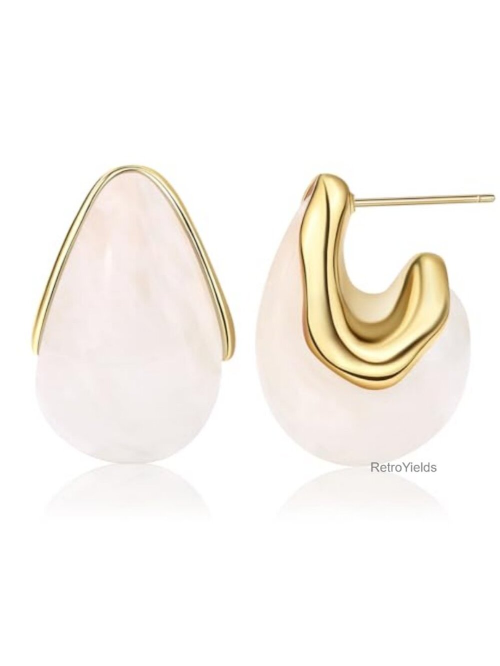 Chunky Resin Teardrop Earrings Gold Plated Hoops Statement Jewelry Women